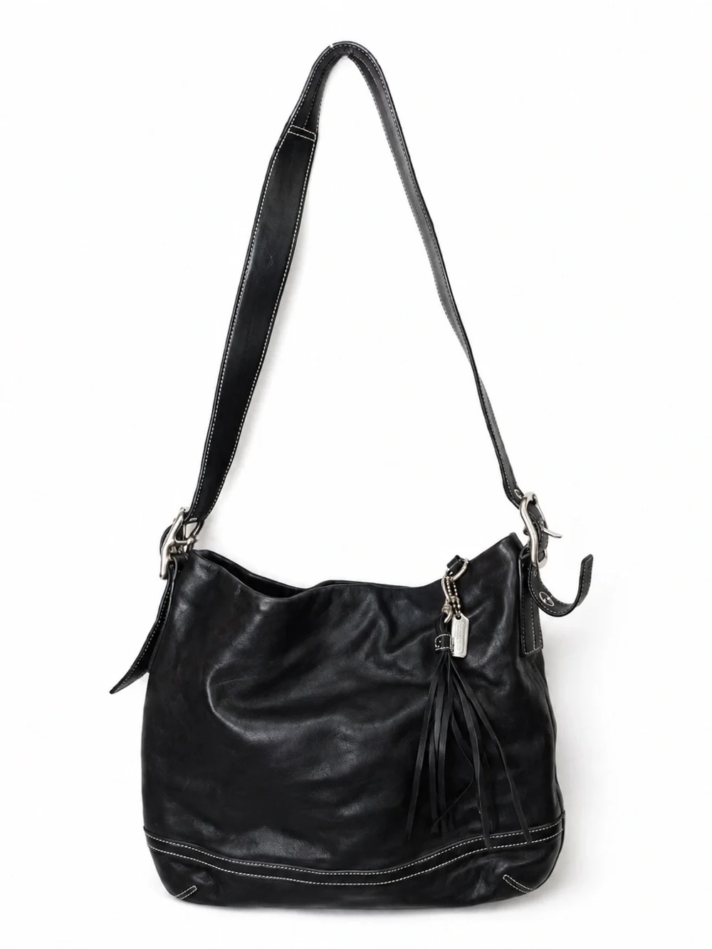 Coach Black Leather Hobo Bag with Tassel Charm